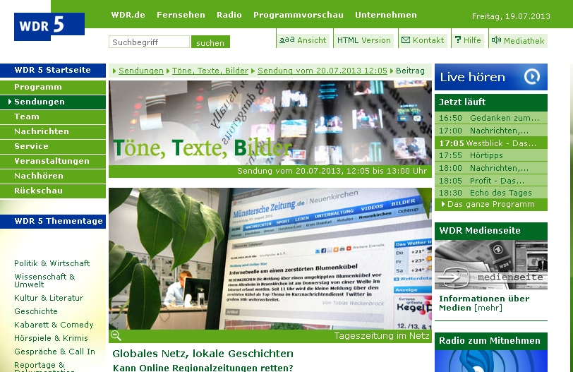 WDR5 besuchte für einen Beitrag seines Medienmagazins "Töne, Texte, Bilder" über die Zukunft der Regionalzeitungen auch das Mindener Tageblatt. repro: MT