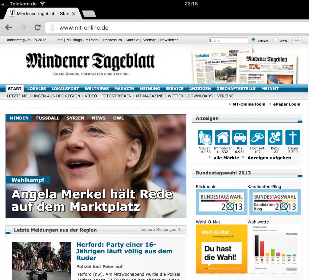 Kurz nach Ende der Veranstaltung ist der erste Bericht online. Repro: MT