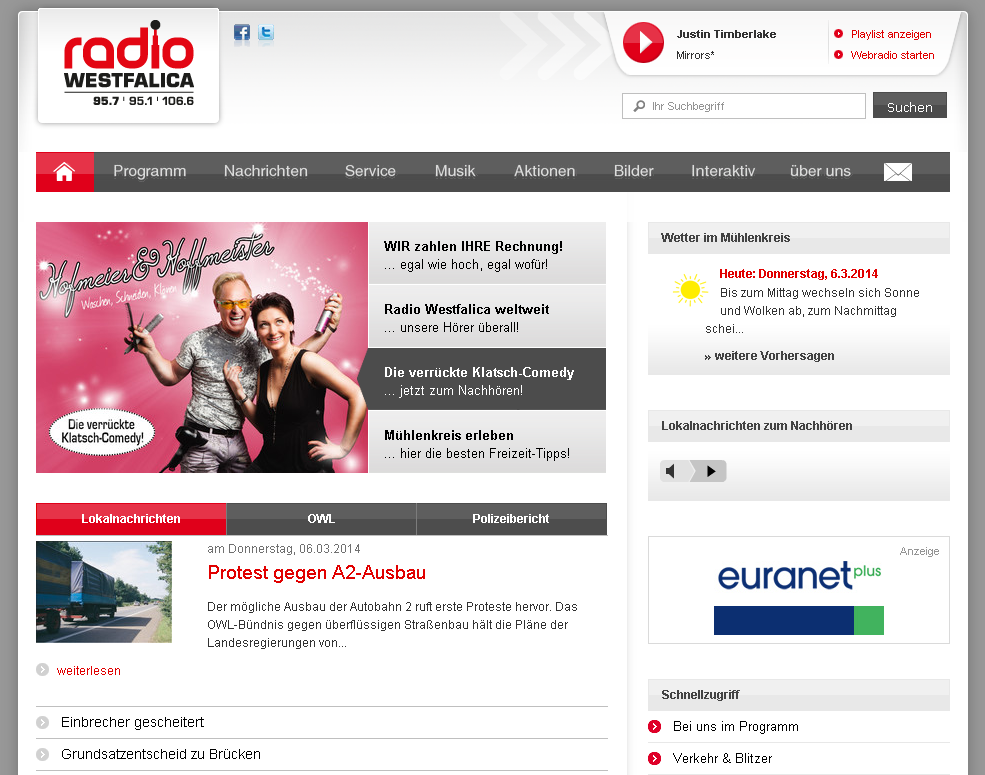 Natürlich auch im Netz vertreten: der erfolgreiche heimische Lokalsender Radio Westfalica. Repro: MT