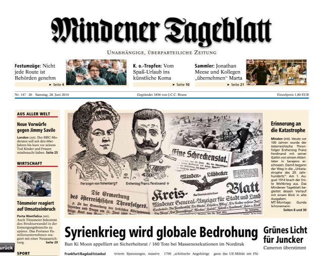 Mit dieser Zusammenstellung historischer Zeitungsinhalte aus dem MT kündigen wir heute unser Projekt "Der Erste Weltkrieg im Spiegel der zeitgenössischen MT-berichterstatattung" an. Repro: MT