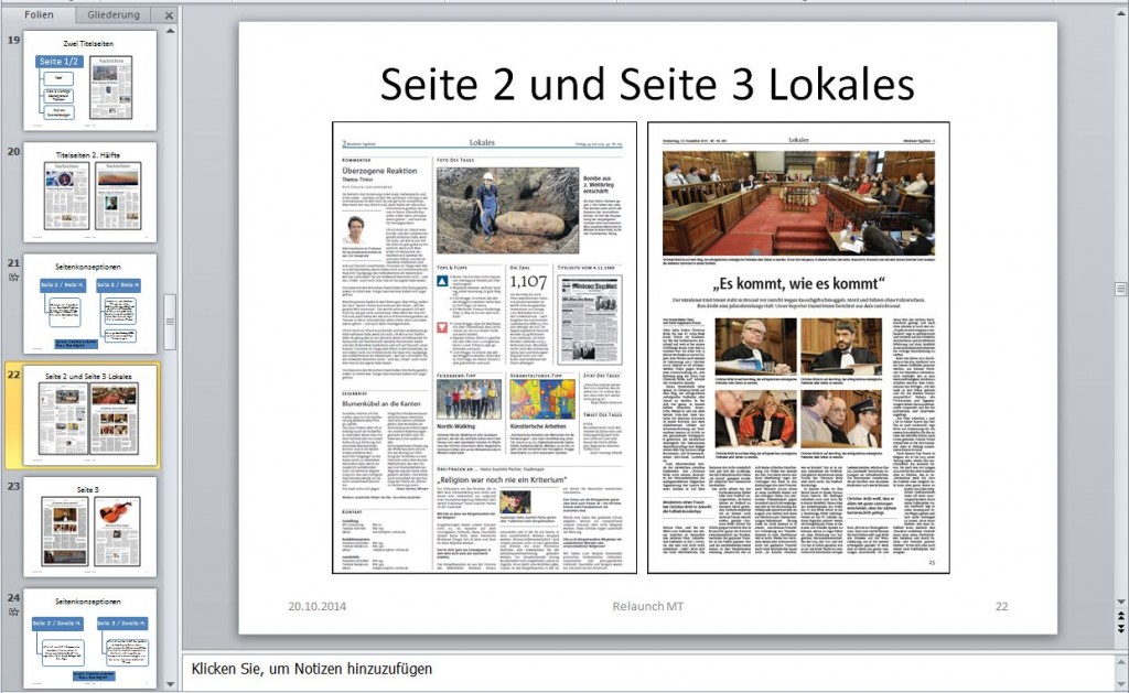 Zwei von vielen neuen Seiten, die es künftig im MT geben wird: die Seite 2 und die Seite 3 Lokales. Repro: MT