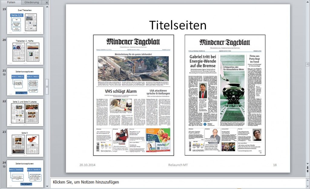 Mögliche künftige Titelseiten gab es in der Präsentation ebenso zu sehen wie weitere Beispiele... Repro: MT