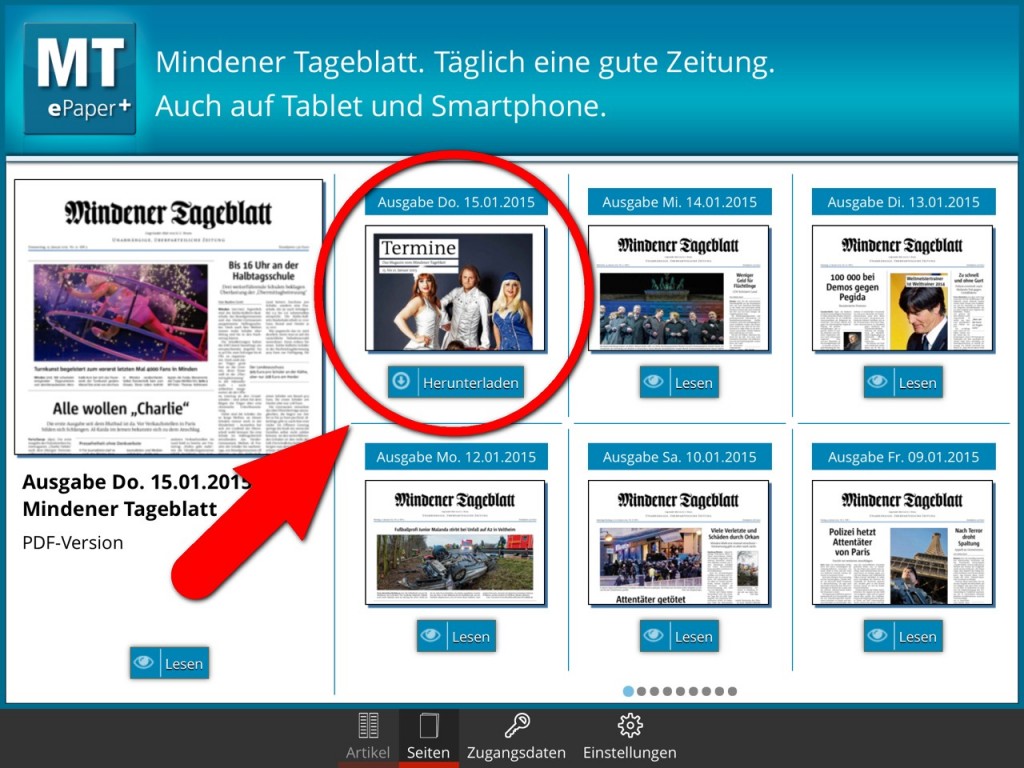 Seit heute auch als eigenständige Publikation im ePaper+ Kiosk des MT: das wöchentlich erscheinende Termine-Magazin. Repro: MT