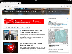 Ein Twitter-Modul (rechts) auf der Startseite sammelt live alle Meldungen mit dem Hastag #Mindenbombe. Rpero: MT