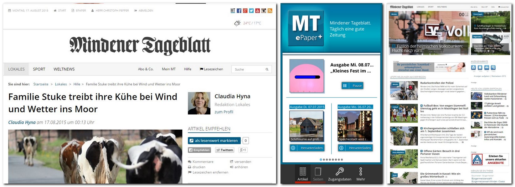 Digitale Angebote der Zeitungen - hier Web- und App-Angebote des Mindener Tageblatts - werden intensiv genutzt. Repro: MT