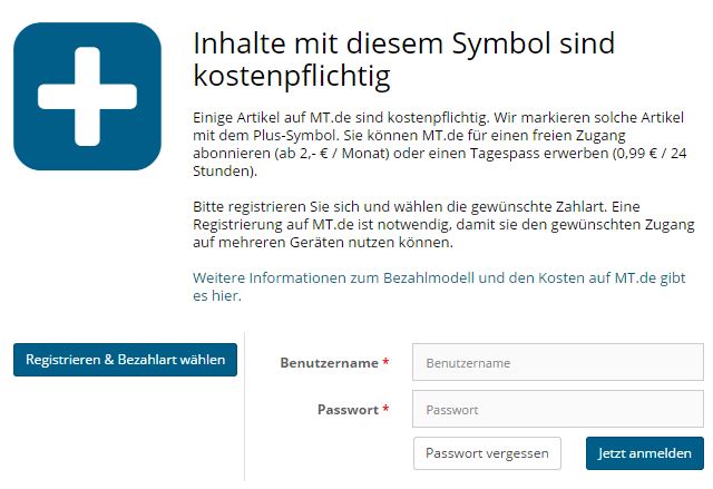 Auch Abonnenten der gedruckten Zeitung bitten wir bei Plus-Inhalten der Online-Ausgabe um einen - wenn auch stark reduzierten - Beitrag. Die Gründe dafür finden Sie im Text. Repro: MT