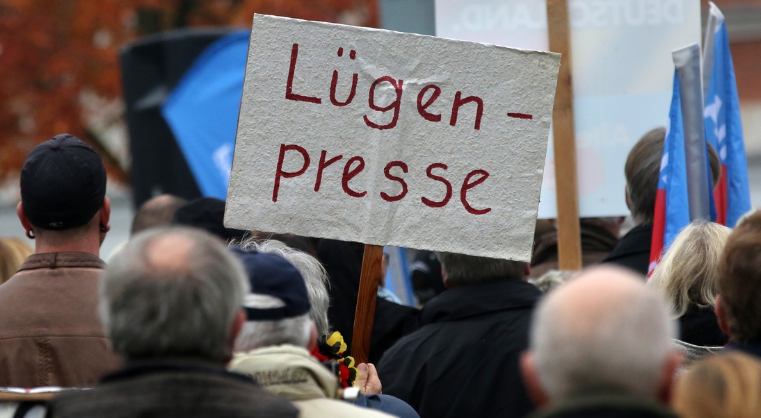 Anhänger der Alternative für Deutschland (AfD) demonstrieren 2015 in Rostock (Mecklenburg-Vorpommern) gegen die deutsche Asylpolitik. Foto: Bernd Wüstneck/dpa (Archiv)