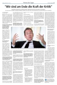 Print und online: Das Döpfner-Interview in der Version für die gedruckte MT-Ausgabe fällt aus Platzgründen um einige Fragen und Antworten kürzer aus. Repro: MT